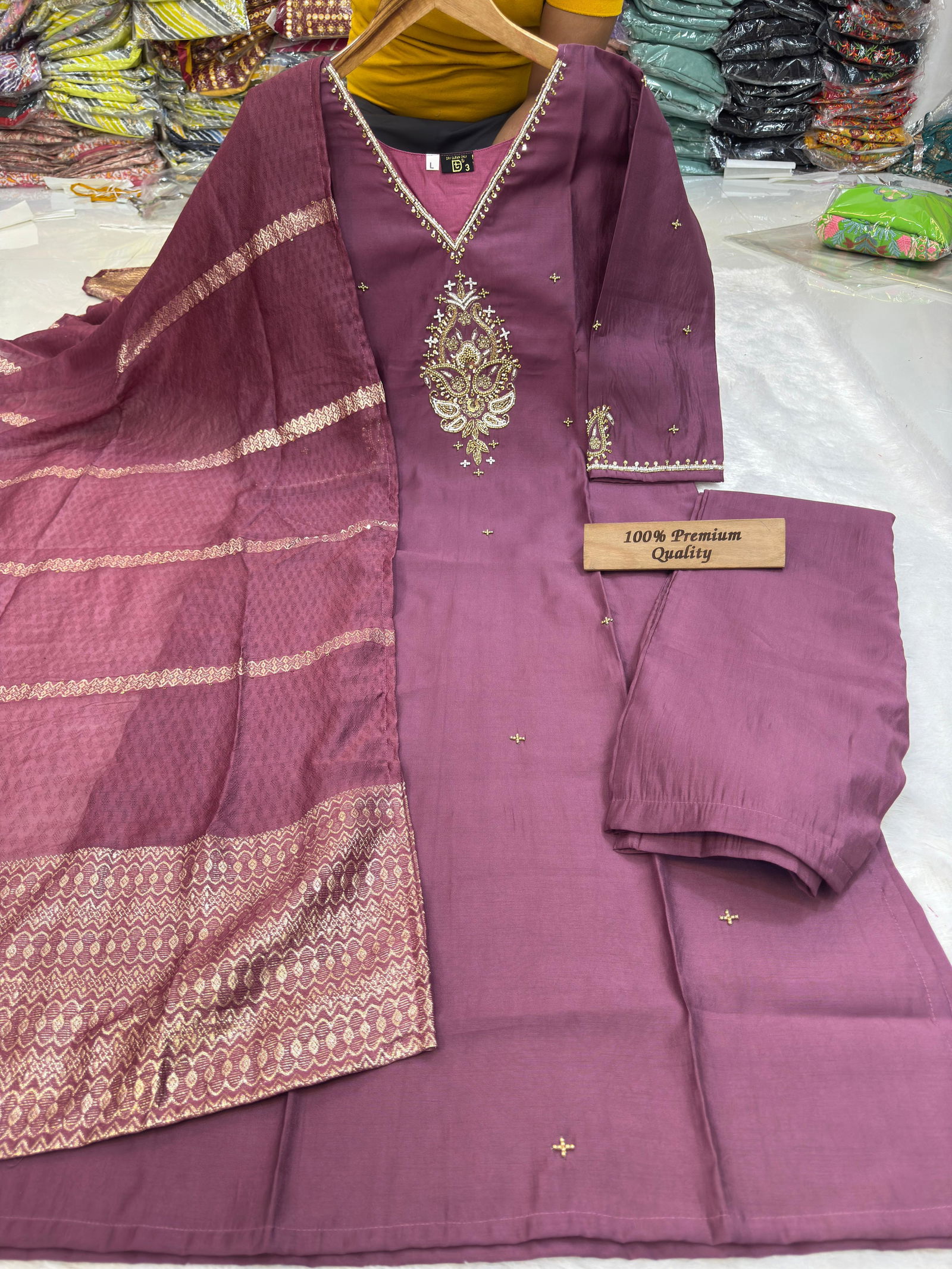 TDG Roman Silk Hand Work Designer Kurti With Bottom Dupatta Wholesalers In Delhi
